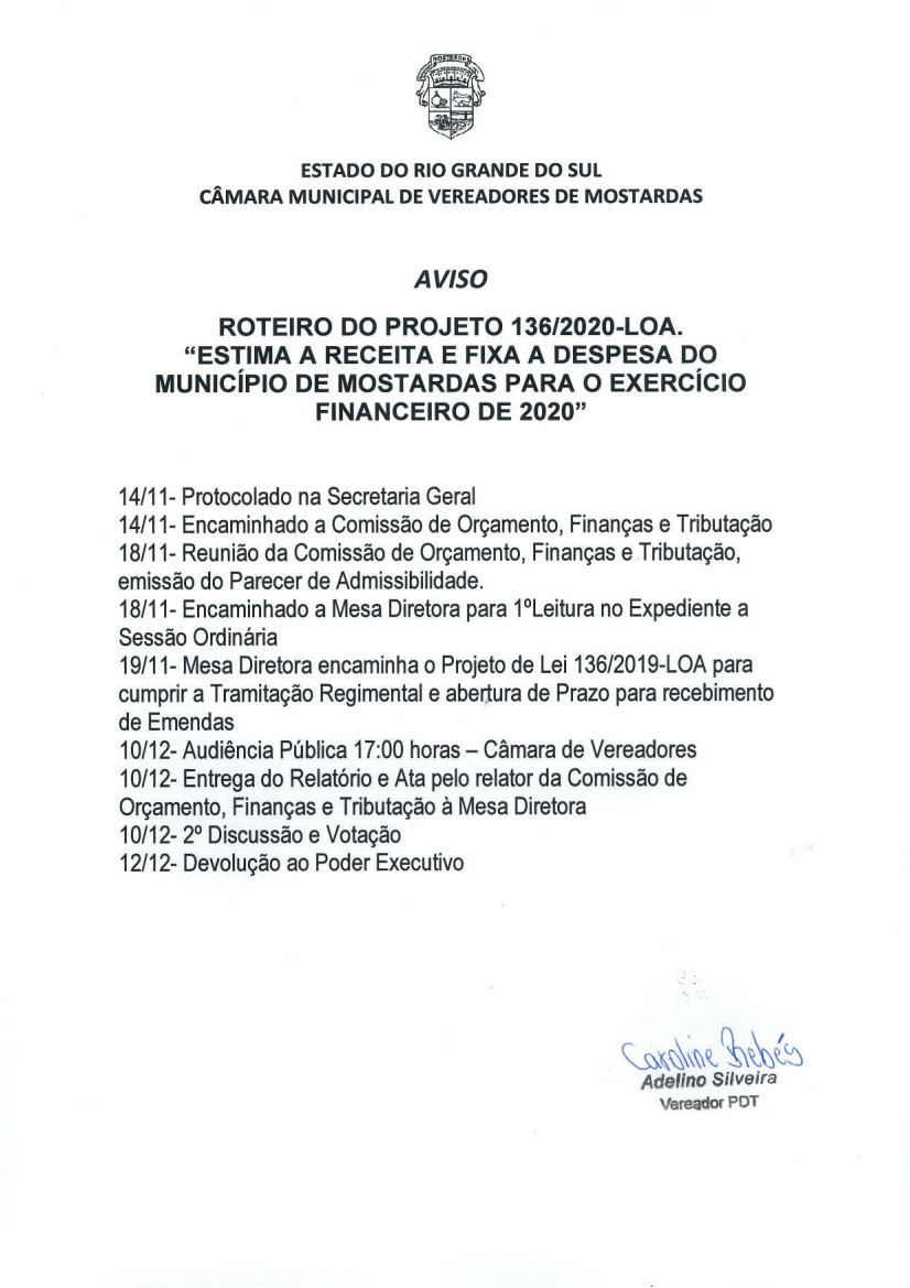 ROTEIRO DO PROJETO DE LEI 136/2020-LOA